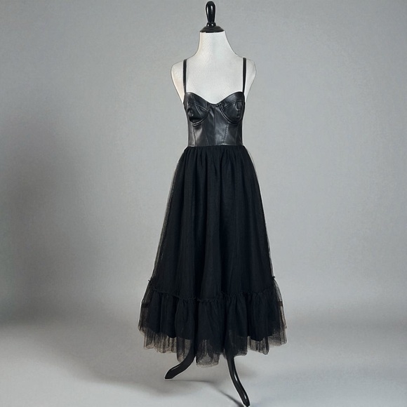 Hutch Faux Leather & Tulle Midi Dress Black Size 2 NWT Ballerina WhimsiGoth Punk - Picture 9 of 17
